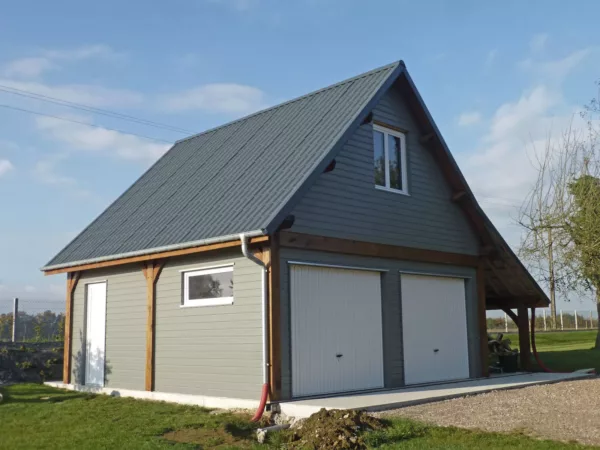 Garage en bois double avec bûcher intégré Lenoir Bois